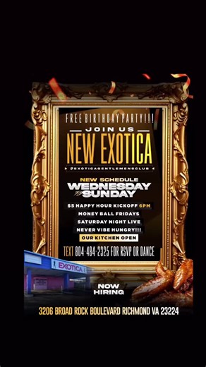 Exotica Gentleman’s Club on Instagram: "WE OPEN TONIGHT!! For That Happy Hour!! Don’t Miss it!!!! New Dancers!! New Kitchen!!! Live DJ!! BRING A FRIEND!!! Follow @exoticagentlemansclub @exoticagentlemansclub @exoticagentlemansclub"