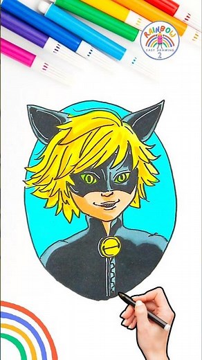 Draw Miraculous Easy Tutorial | Draw Miraculous Cat Noir Easy 🌈👸🏼#miraculous #drawing #shorts