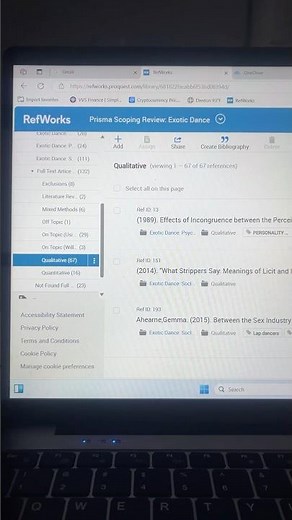 PRISMA Scoping Review in progress for Exotic Dance. #student #school #writing #project #schoollife