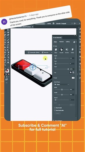 22 | Create Realistic 3D Keyboard in Adobe Illustrator | 3D & Materials @DesignfulThinking