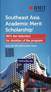 Applications for the RMIT Academic Merit Scholarship* 🌟 are open. Receive 20% tuition discount for students from Southeast Asia. *T&Cs apply. | RMIT University