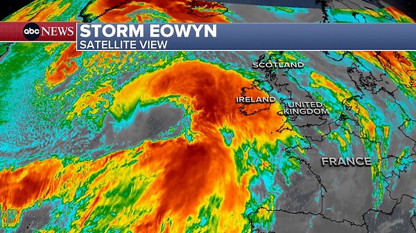 Storm Eowyn slamming Ireland and UK is 'a likely danger to life,' officials say