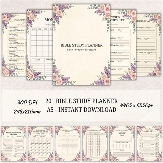 Bible Study Planner Printable Bundle, Bible Verse Mapping, Christian Planner, Prayer Journal, Scripture Study, Faith Journal PDF A5 - Etsy