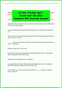 Nc Dmv Practice Test 1 Permit Test 100 2025 Questions With Accurate Answers video