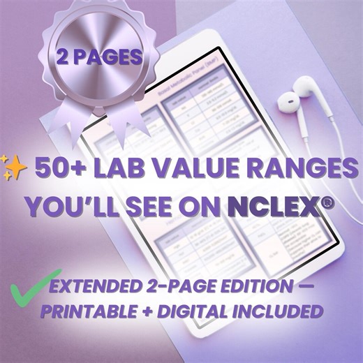 Normal Lab Values and Vital Signs Cheat Sheet (2 Pages) | Extended Nursing Student & NCLEX Reference - Etsy
