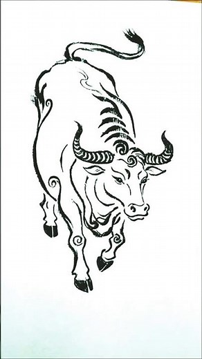 How to Draw a Majestic Bull with Easy Ink Strokes 🐂✨#shorts