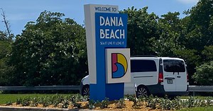 Dania Beach's new welcome sign in the wrong city