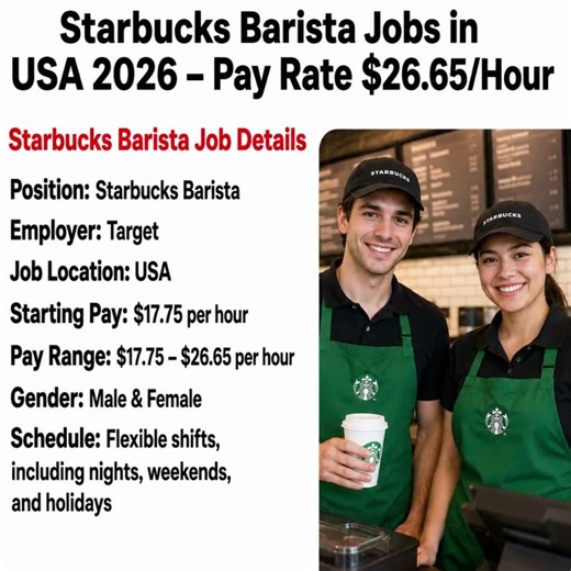 Starbucks Barista Jobs in USA 2026 | Target Hiring Now | Earn Up to $26.65/Hour