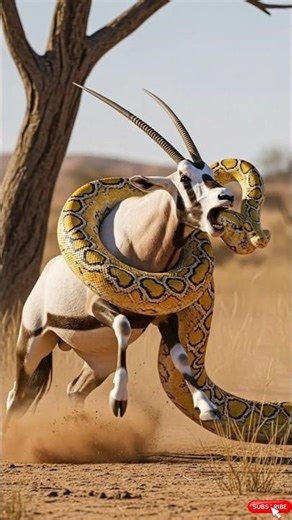 Ostrich Saves Oryx From Giant Python | Desert Wildlife Rescue #wildlife#shorts#youtubeshorts