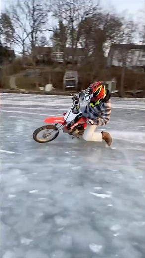 Riding Pit Bikes on Thin Ice! #moto #dirtbike #stunt