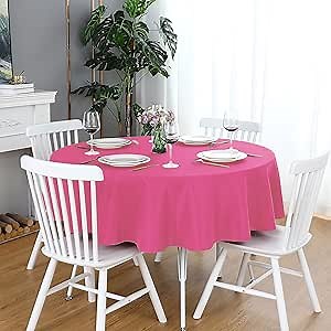 FOLINS&HOME Hot Pink Round Tablecloth - 48 Inch Fuchsia Waterproof Heavy Duty Wrinkle Free Polyester Circle Table Cloth, Spillproof Washable Wipeable Circular Table Cover for Party, Wedding, Dining