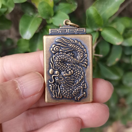 Rectangular Brass Dragon Fu Pendant Vintage Patina Lucky Charm Oriental Amulet Necklace Charm - Etsy