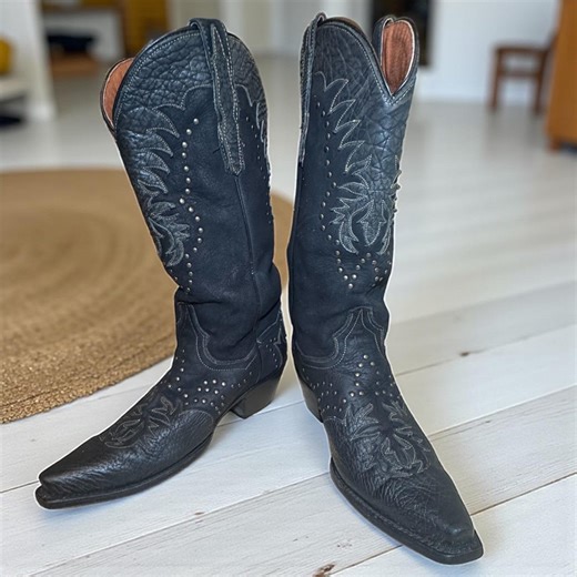 Dan Post Women’s Cowboy Boots Style 3582 – Black Textured Leather, Studded Embroidery, Size 7.5M - Etsy
