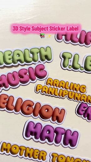 3D Style Subject Sticker Labels for Back to School