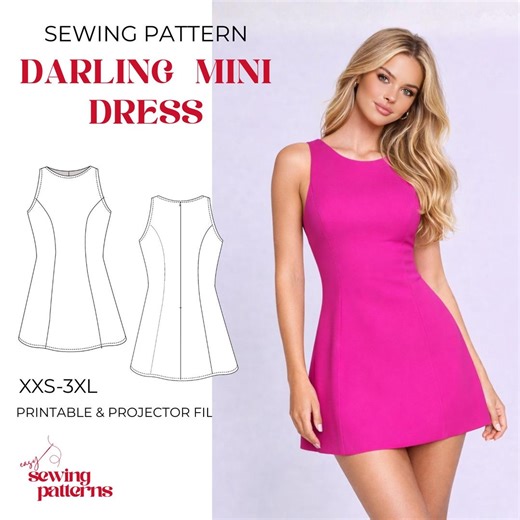 Darling A Line Mini Dress PDF Sewing Pattern | Sleeveless Dress - Etsy Australia