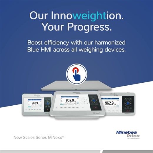 Our Innoweightion. Your Progress. 🌟Standardise your workflows and discover the power of MiNexx® scales: The Harmonised Blue HMI interface ensures a consistent user experience across all devices. Simplify training and enable smooth staff rotation. 💻 Choose from our new MiNexx indicators, platforms and a wide range of load cells to cover nearly every weighing application — today and tomorrow.🤝 👉 https://hubs.ly/Q041jhRM0 #bluehmi #ux #interface #awardwininning #MiNexx #MinebeaIntec | Minebea I