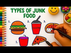 Types of Junk Food Drawing 🍔🥤🍕 | Easy and Colorful Step-by-Step Sketch