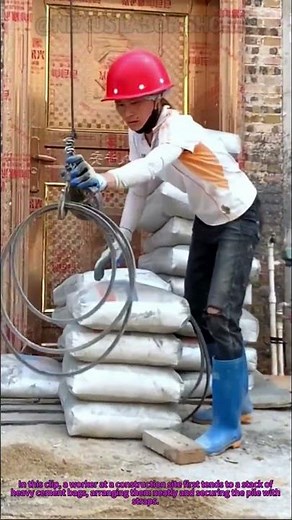 Cement Lifting on Construction Site: How Workers Safely Move Heavy Bags Upstairs