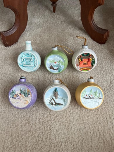 Vintage 1975 Duncan Ceramic Christmas Ornaments: Hand-painted Winter Village Scene, Set of 6 - Etsy