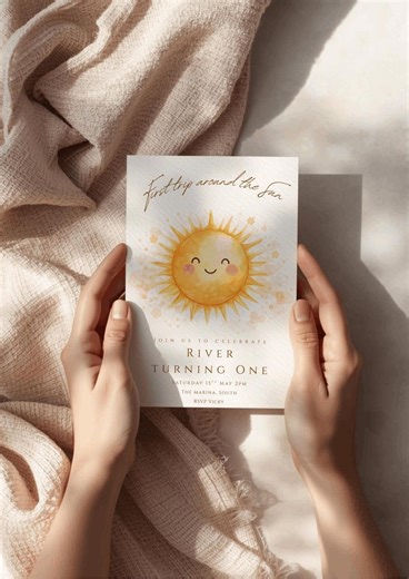 First Trip Around the Sun Birthday Invitation Template | Editable Canva Invite | Sunshine Solar System Party | 1st Birthday Digital Download - Etsy