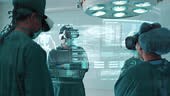 4k resolution Surgeons using VR and HUD Holographic in a modern...