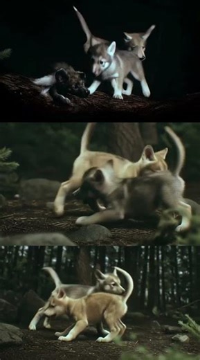 Playful Wolf Pups Learning to Be Strong Together 🐺🌿✨