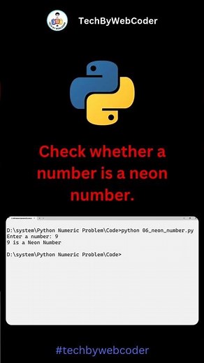 Day 06: Neon Number in Python #techbywebcoder