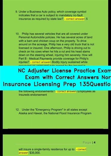 NC Adjuster License Practice Exam 2025 Actual Exam with Correct Answers North Carolina Insurance L