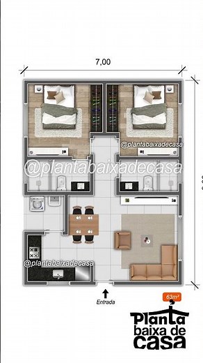 PLANTA DE CASA PEQUENA COM SUITE 7x9 63m² | HOUSE PLAN | #plantabaixa #houseplan #arquitetura