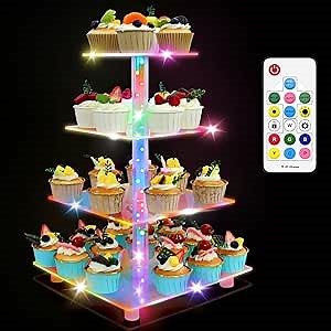 Cupcake Stand, 4 Tier Acrylic, Multi Color Changing Modes, Remote Control Functionality