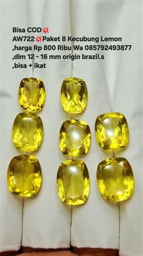 Bisa COD💥AW722💥Paket 8 Kecubung Lemon,harga Rp 800 Ribu Wa 085792493877,dim 12 - 16 mm origin
