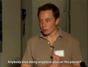 Elon Musk in 2008: "NASA was going to pay Russia $70M per astronaut. SpaceX could do it for $15M"Musk is presenting SpaceX to a small audience. He shows a video of the Falcon 9 first stage firing:"This is almost a million pounds of thrust in vacuum, about four times the maximum thrust of a 747. It's pretty much Armageddon down there. You don't want to be standing at the base of that test stand."He explains the NASA contract:"The contract SpaceX has right now is to demonstrate cargo transfer to t