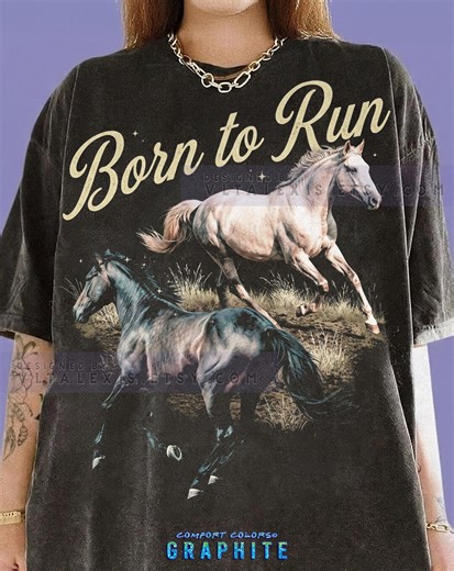 Born to Run Comfort Colors® Tshirt, Vintage Horse 90S Graphic Style Retro Equestrian Faded Tees, Nature Y2K Streetwear Cowgirl Gift, - Etsy