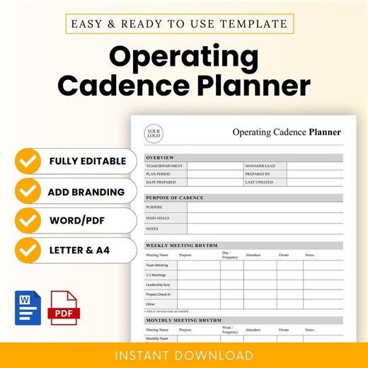 Operating Cadence Planner Template – Word & PDF, A4   US Letter - Etsy