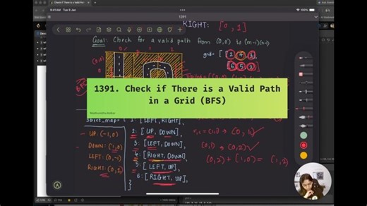 Leetcode 1391. Check if There is a Valid Path in a Grid (BFS) | Madhumitha Kolkar