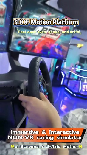 3DOF motion platform - NON-VR racing simulator - immersive & interactive, Feel each turn, brake, and drift! 🚨 Forget VR headaches! Meet the world’s most immersive NON-VR racing simulator. 🚨 🔥 3 Screens. 3-Axis Motion. 2 Players. Total REALISM. Experience every heart-pounding turn, brake, and drift on our 3DOF motion platform — it moves WITH the game, so you FEEL the speed. 🎮 Why you’ll love it: ✅ Triple HD displays = Wraparound vision ✅ Dynamic platform shakes, tilts & drops ✅ Play with a fr