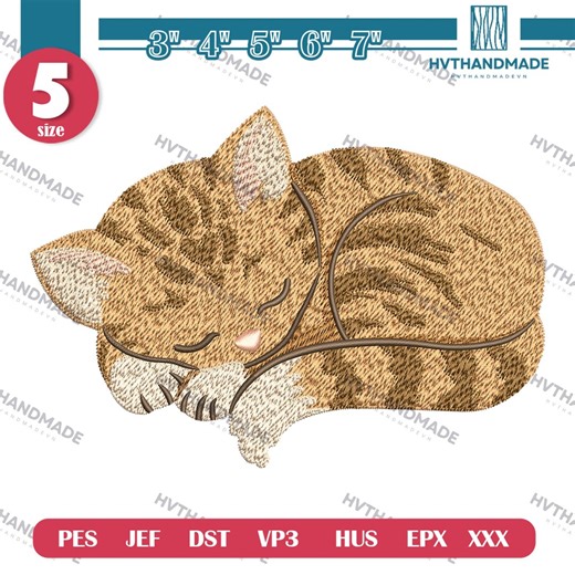 Sleeping Cat Embroidery Design, Aesthetic Cat Stitch Pattern, Cat Lover Machine Embroidery File, Christian Aesthetic - Etsy