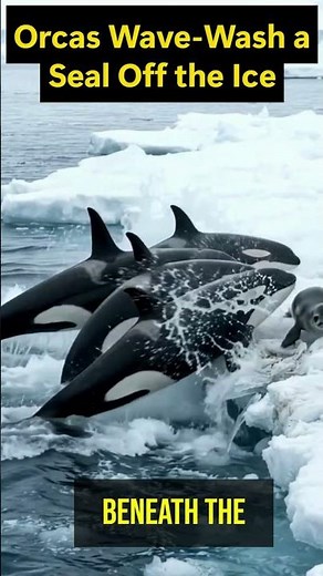 Orcas Wave Wash a Seal Off the Ice.