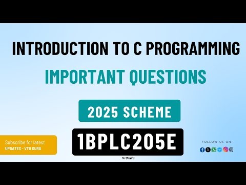1BPLC205E Introduction to C Programming Important Questions | 1BPLC105E Important Questions | VTU