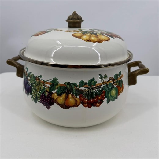 Vintage Tabletops Unlimited Kensington Garden 8 Quart Enamel Stock Pot | Fruit Design Dutch Oven Cookware - Etsy