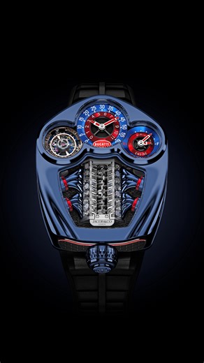 @jacobandco Bugatti Tourbillon in blue titanium translates the DNA of Bugatti hypercars into horology. A mechanical engine in motion, driven by a flying tourbillon and an automaton inspired by the iconic V16 - where performance, precision, and design converge. #BUGATTI #JACOB&CO @jacobandco | Bugatti
