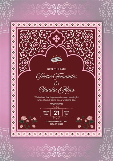 Red & Pink Wedding Invitation Template | Editable Canva Invite | Digital Invitation Card | Modern Invitation - Etsy