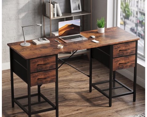 Computer Desk With Drawers Small Home Office Desk With 4 Fabric Drawers 2 Mesh Shelves Writing Study PC Table Wood Desk With X-frame Bedroom - Etsy