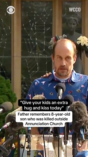The father of 8-year-old Fletcher Merkel, one of the children killed in the Annunciation school shooting, delivered an emotional statement outside the Minneapolis church. Calling the gunman a “coward,” Jesse Merkel urged people to “remember Fletcher for the person he was and not the act that ended his life.” The family is asking not for sympathy, but for empathy as they grieve alongside the Annunciation community. | CBS News