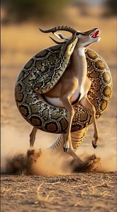 Will the giant python devour the helpless antelope? 🐍🦌😨❓ 비단뱀이 영양을 삼켜버릴까? #python #antelope #danger