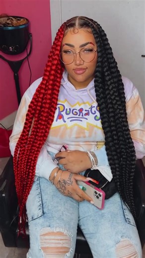 Red and Black Box Braids with Beads - Dope Braids Ambassador