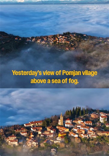 Pomjan Village, Slovenia – Above a Sea of Fog Yesterday, the fog was dancing just above Pomjan, gently covering what is usually a wide open view of the Slovenian coast. Pomjan — the highest-lying village of the Šavrin Hills ⛰️ From the village, you normally get a beautiful view over Koper and the Adriatic Sea. This time, the sea was replaced by a sea of fog, which completely took over the horizon. Music by Aleksey Chistilin #slovenia #pomjan #landscape #istria #fog