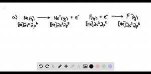 Consider the first ionization energy of neon and the electron affinity of fluorine. (a) Write equations, including electron configurations, for each process. (b) These two quantities have opposite signs. Which will be positive, and which will be negative? (c) Would you expect the magnitudes of these two quantities to be equal? If not, which one would you expect to be larger? | Numerade