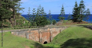 locked off motion of Stone bridge named "bloody Bridge" from a legend of a brutal murder of a overseer by the convicts in late 1800's at the penal colony of Kingston, Norfolk Island, Australia