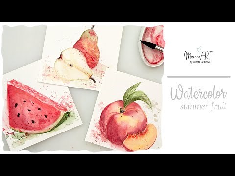 Watercolor summer fruit painting tutorial + FREE sketches